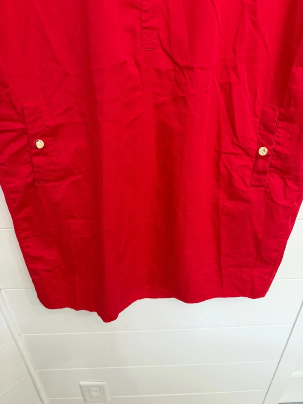 Tuckernuck Pomander Place Red Cotton Shirt Dress Gold Button Preppy 36439 - Picture 5 of 9